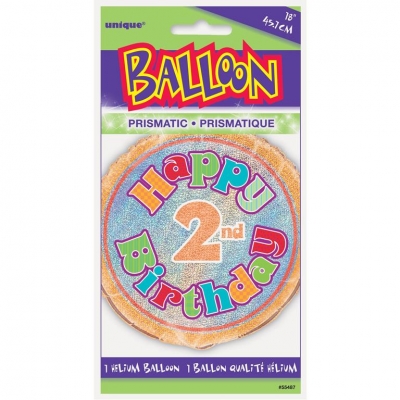 Age 2 Birthday Prism Round Foil Balloon 18"