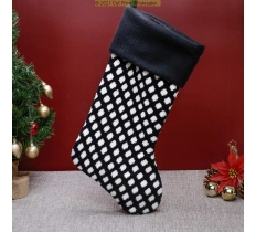 Deluxe Plush Black Knitted White Polka Stocking 40cm X 25cm