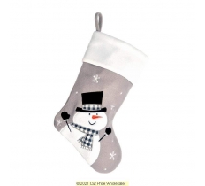 Deluxe Plush Silver White Top Snowman Stocking 40cm X 25cm