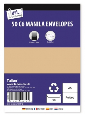 Tallon 50 C6 Manila Peal & Seal Envelopes 80Gsm