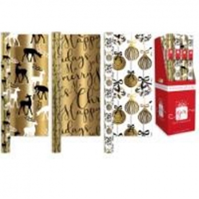 Wrap Paper 1.5m Foil Christmas Gold Luxury 3 Design