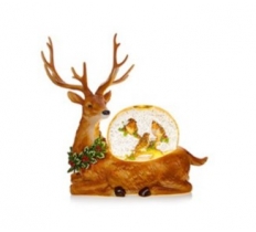 Christmas 29cm Lit Reindeer Water Spinner With Robin Scene