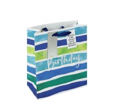 Happy Birthday Blue stripes Medium Gift Bag