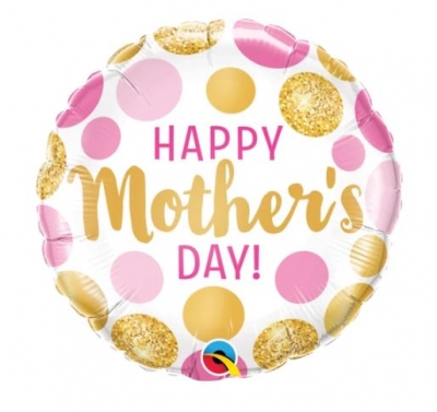 Qualatex 9" Round Mother's Day Pink & Gold Dots Balloon