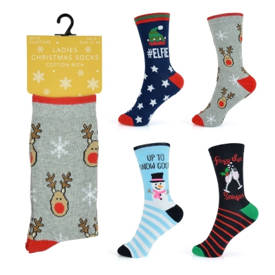 Ladies Cotton Rich Christmas Design Socks