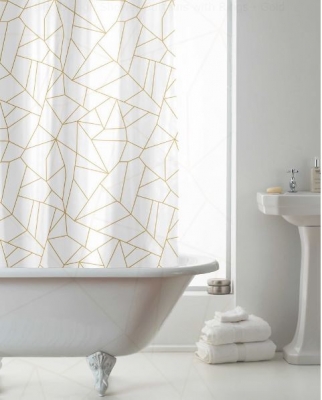 Geo Design Shower Curtains With Rings Gold