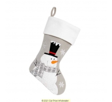 Deluxe Plush Silver Fluffy Snowman Stocking 40cm X 25cm