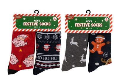 Christmas Festive Mens Socks 2 Pairs