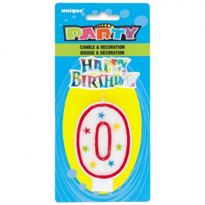 Number 0 Glitter Birthday Candle With Cake Decoration