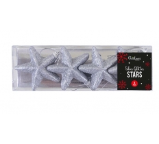 SILVER GLITTERED STAR CHRISTMAS TREE DECORATIONS