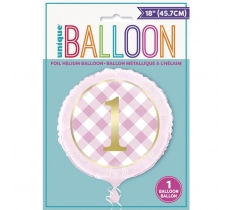 Pink Gingham 1St Birthday Round Foil Balloon 18"