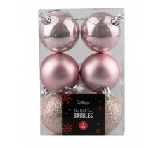 Rose Gold Baubles 5cm 6 Pack ( Assorted Designs )