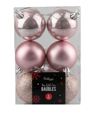 Rose Gold Baubles 5cm 6 Pack ( Assorted Designs )