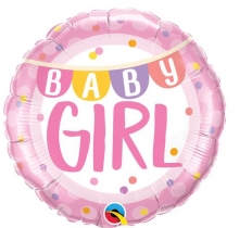 Qualatex 18" Baby Girl Banner & Dots Round