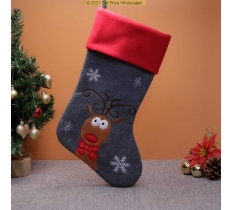 Deluxe Plush Grey Red Top Cute Reindeer Stocking 40cm X 25cm