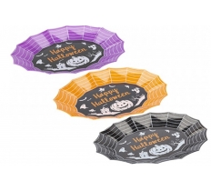 Halloween Oval Web Shaped Tray With Decal 3 Assorted Colours