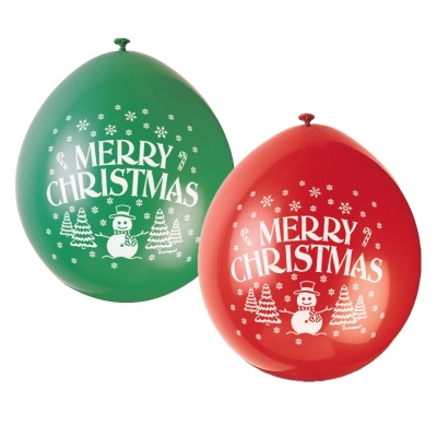 10 Pack 9 " Merry Christmas Balloons