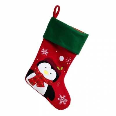 Deluxe Plush Red Green Top Penguin Stocking 40cm X 25cm