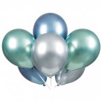 11" Latex Balloons Blue Green & Silver Platinum Pack Of 6