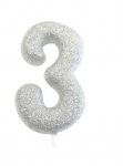 Age 3 Glitter Numeral Moulded Pick Candle Silver