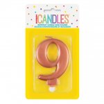 Metallic Rose Gold Number 9 Birthday Candle