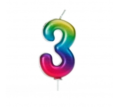 Age 3 Metallic Numeral Moulded Pick Candle Rainbow