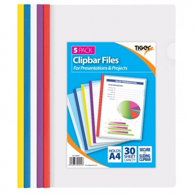 Tiger A4 Clip Bar Presentation File 5 Pack