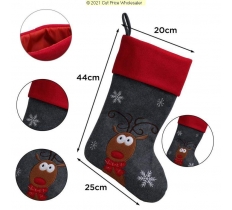 Deluxe Plush Grey Red Top Cute Reindeer Stocking 40cm X 25cm