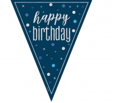 GLITZ Happy Birthday Blue Flag Banner 9 ft Prismatic Plasc