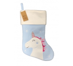 Deluxe Plush Blue Unicorn Christmas Stocking 40cm X 25cm