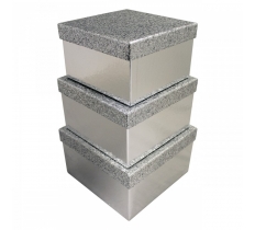 Silver Glitter Square Box 3 Piece