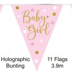 Party Bunting Sparkling Baby Girl Dots Holographic 11 Flags