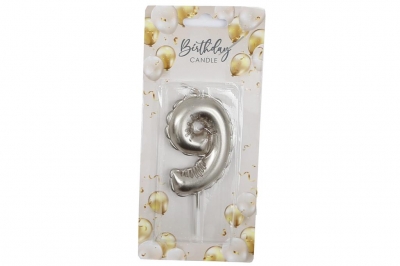 Silver Balloon Candle 6cm Number 9