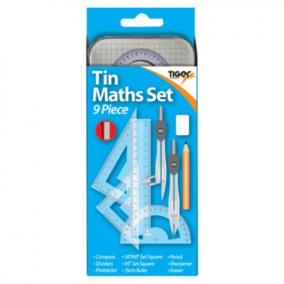 Tiger Premium 9 Piece Maths Set In A Tin