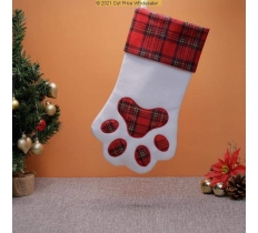 Deluxe Plush Red Tartan Dog Paw Shaped Stocking 36cm X 20cm