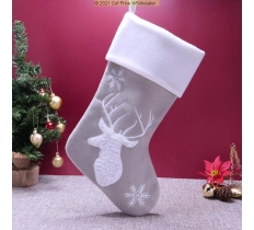 Deluxe Plush Silver Fluffy Reindeer Stocking 40cm X 25cm