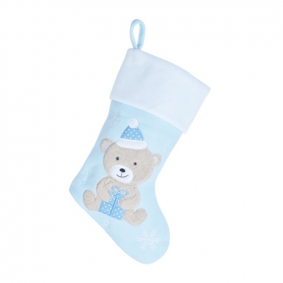 Deluxe Plush Blue Fluffy Teddy Stocking 40cm X 25cm