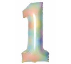 35" Large Number 1 Pastel Rainbow Foil Balloon