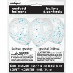 12" Clear Latex Balloons With Powder Blue Confetti Pack Of 6