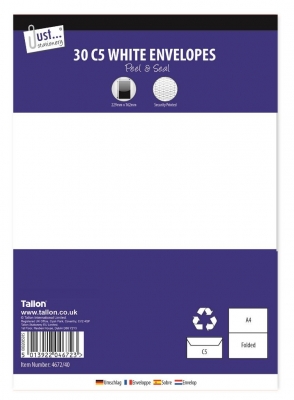 Tallon 30 C5 White Peal & Seal Envelopes 80Gsm