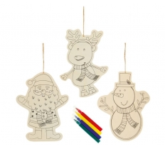20cm 3Pc Wooden Christmas Character Colour Your Own