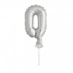 Silver Foil Number 0 Balloon Cake Topper 5"