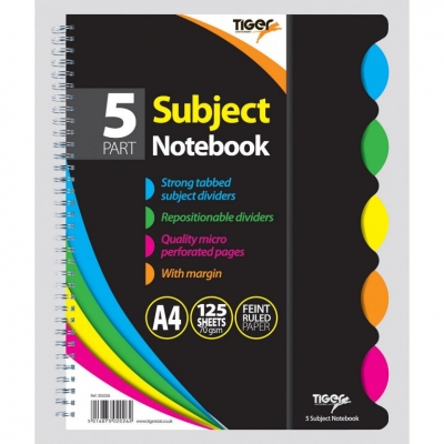 TIGER A4 5 SUBJECT TWINWIRE NOTEBOOK