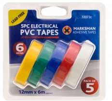 Assorted 12mm X 6M PVC Electrical Tape 5 Pack