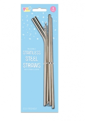 Reusable Metal Straws With Cleaner 4pk