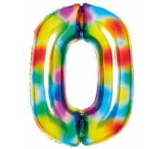 Large Number 0 Bright Rainbow 35" Foil Balloon