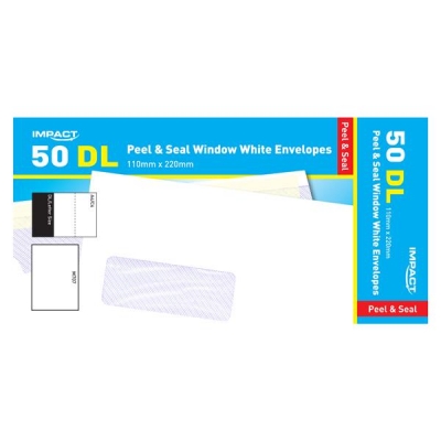 DL White 110 x 220mm Peel & Seal Window Envelopes 50 Pack