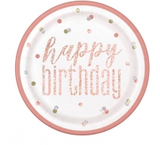 8 Glitz Rose Gold Happy Birthday 9" Plate