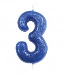 Age 3 Glitter Numeral Moulded Pick Candle Blue