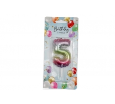 Rainbow Balloon Candle 6cm Number 5